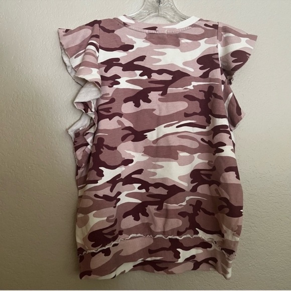 NWT ANTHROPOLOGIE t.la Pink Camo Ruffle Sleeve Sweater Tank Top Size: M - Picture 10 of 11
